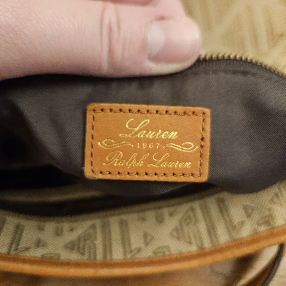 Vintage‎ Lauren Ralph Lauren Tan Signature Jacquard Leather Shopper Tote Bag